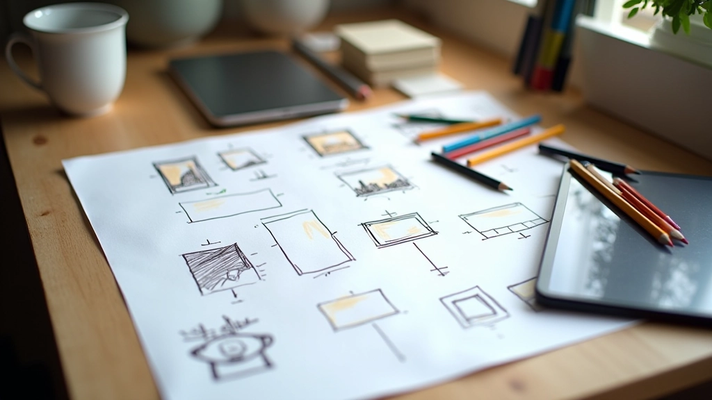Interaction designer sketching animation storyboards and prototypes on paper in a collaborative workspace