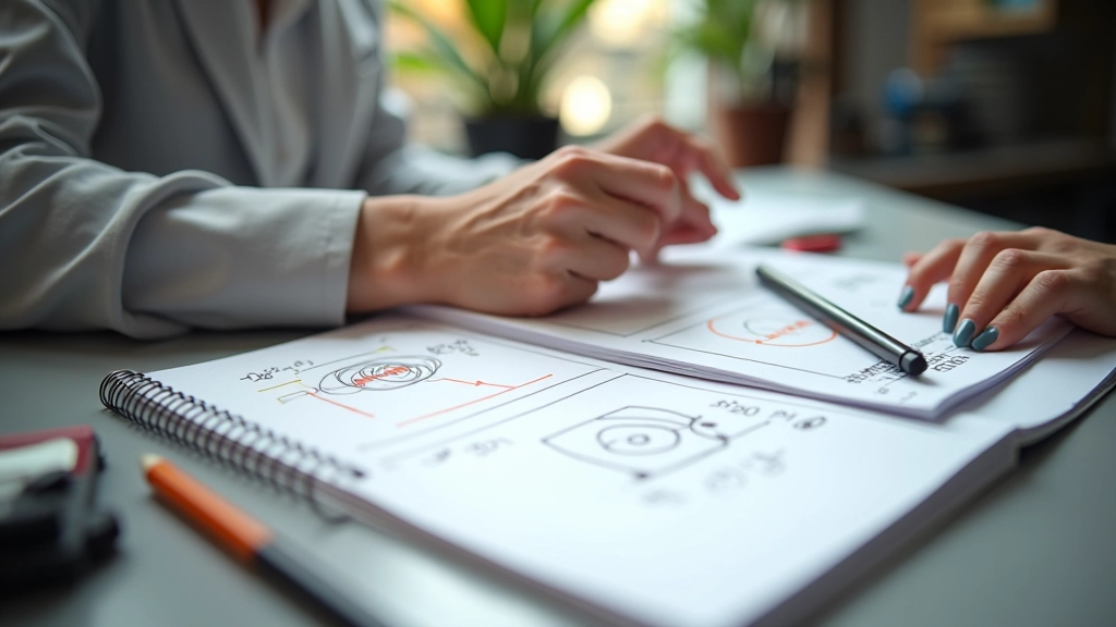 Designer planning animation sequences with sketches and motion timing diagrams